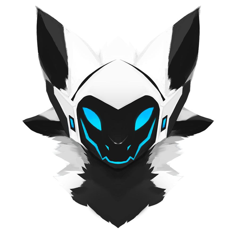 Anthro protogen with blue accents and unique horns and tail